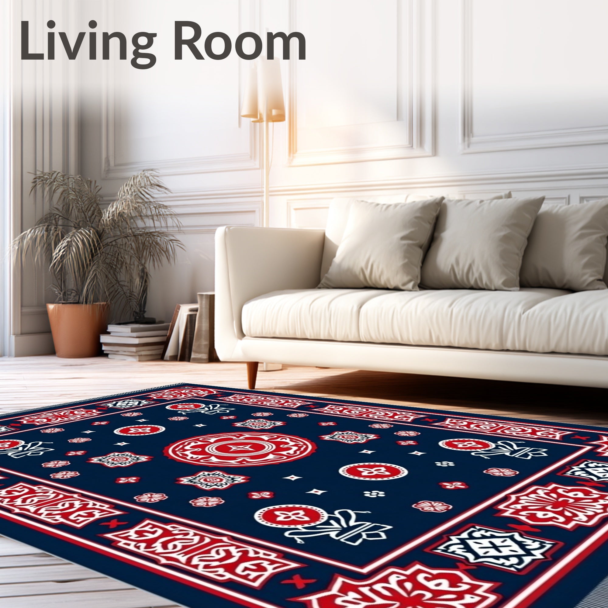 Rich Navy Red Medallion Geometric Rug