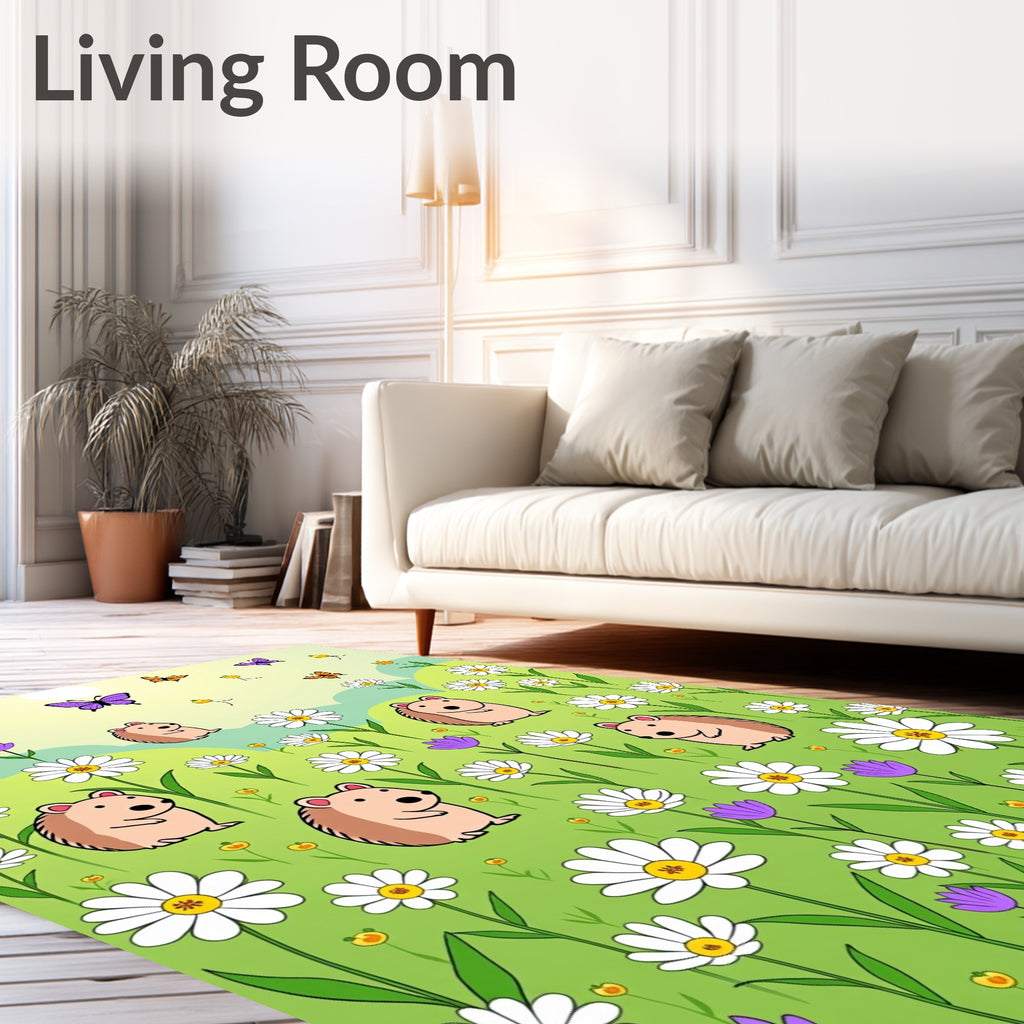 Whimsical Hedgehog Garden Butterflies Rug