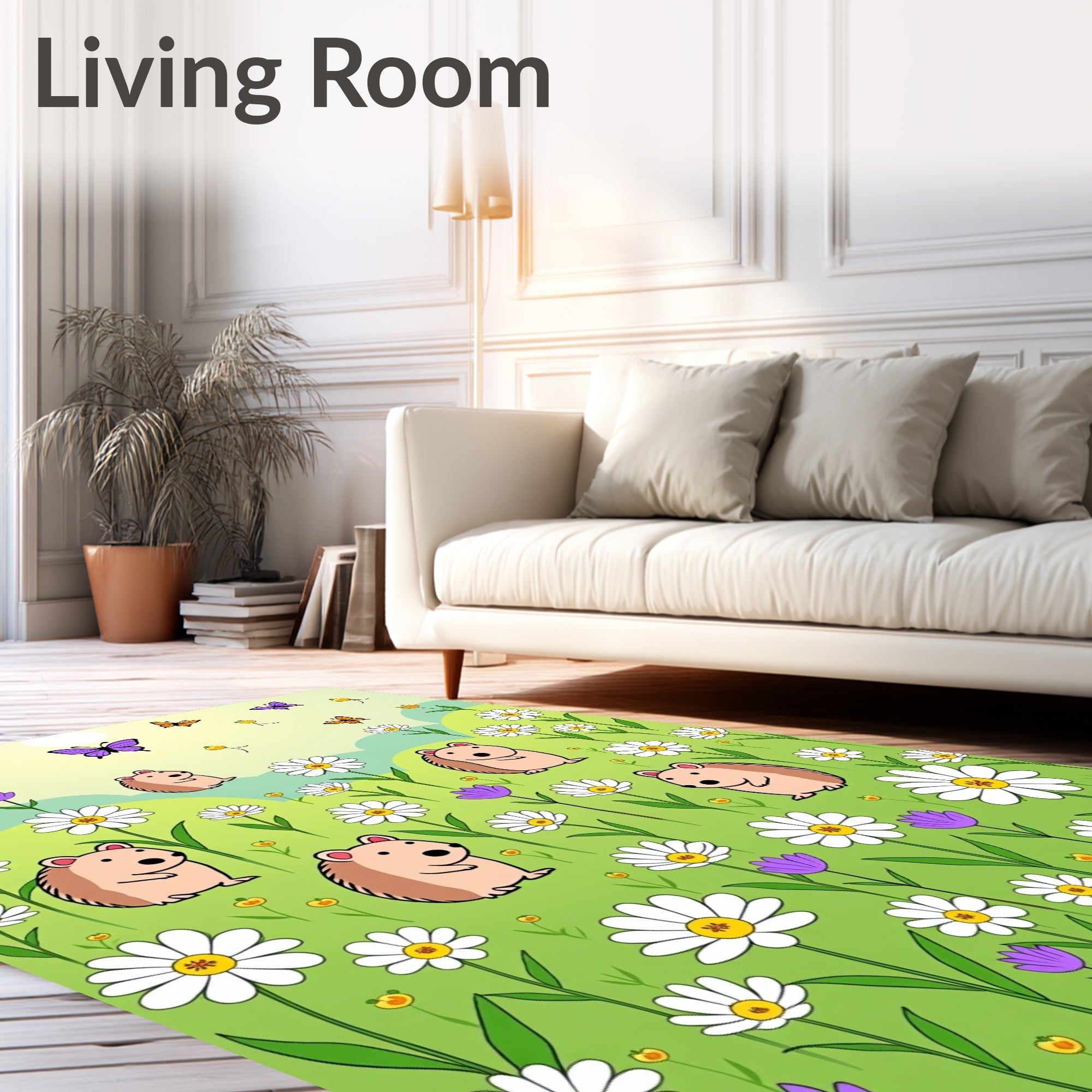 Whimsical Hedgehog Garden Butterflies Rug