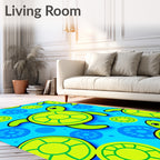Bright Lime Green Turtle Aquatic Scene Rug