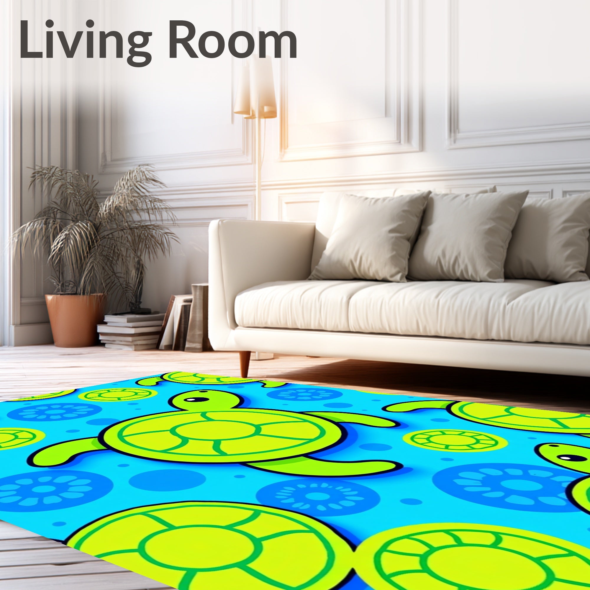 Bright Lime Green Turtle Aquatic Scene Rug