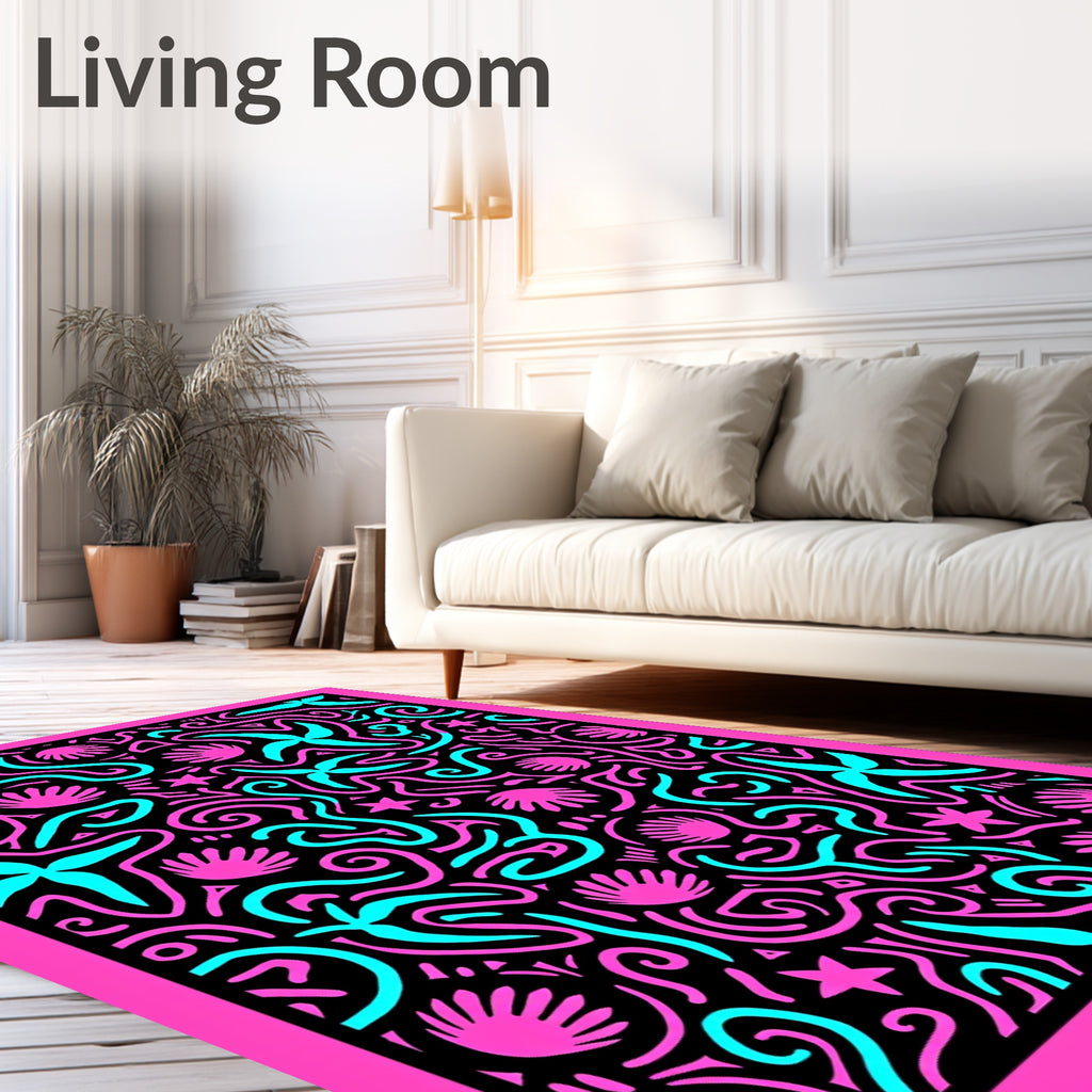 Vibrant Pink Cyan Seashell Starfish Swirls Rug