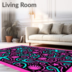 Vibrant Pink Cyan Seashell Starfish Swirls Rug