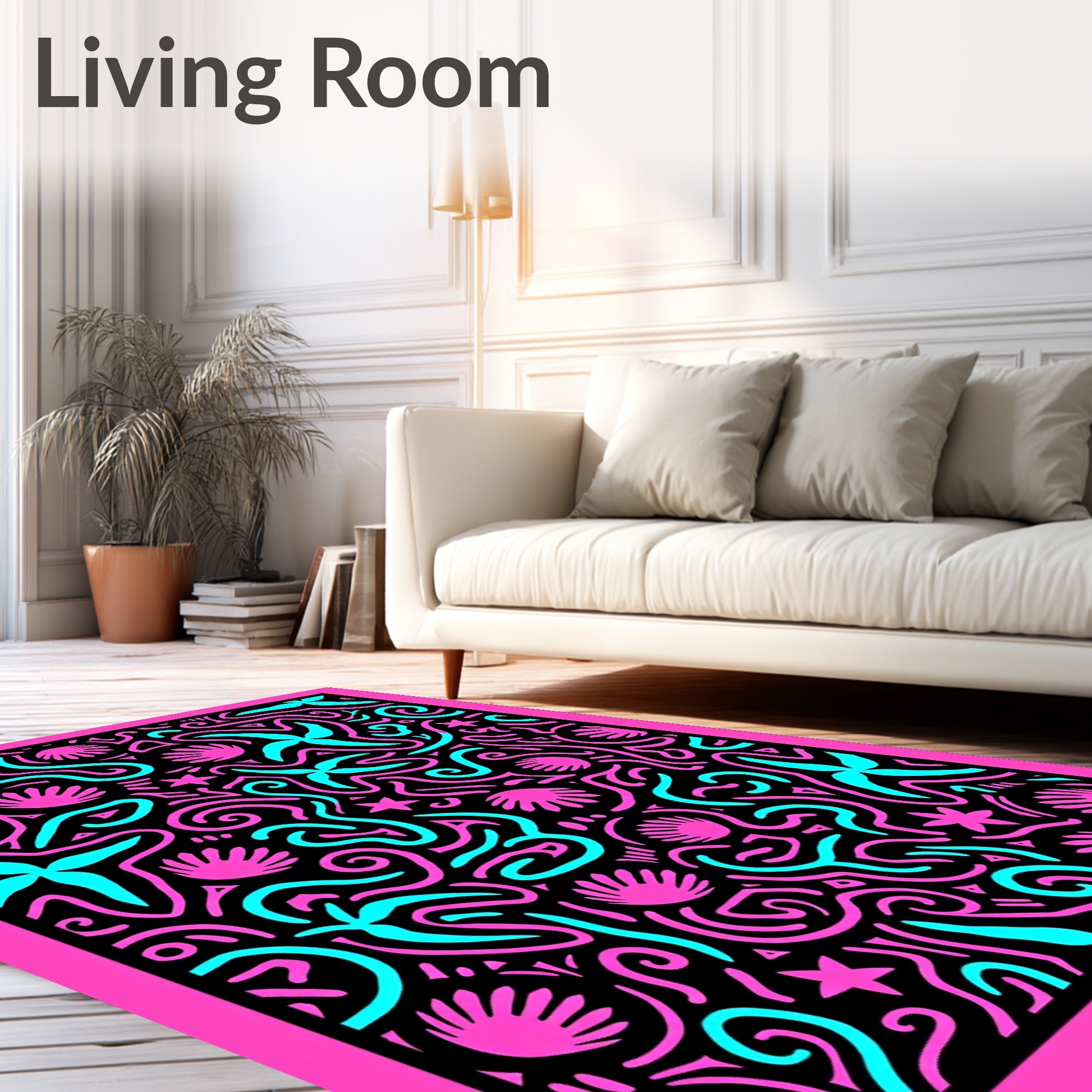 Vibrant Pink Cyan Seashell Starfish Swirls Rug