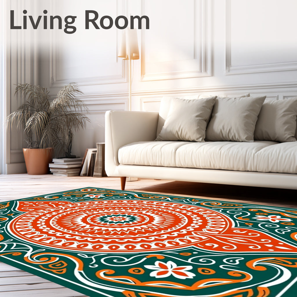 Orange Teal Floral Mandala Rug