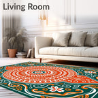 Orange Teal Floral Mandala Rug