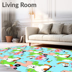 Whimsical Pink Car Sheep Meadow Rug