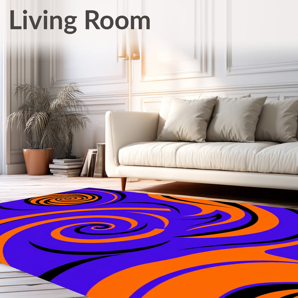 Vibrant Swirls in Purple Orange Rug