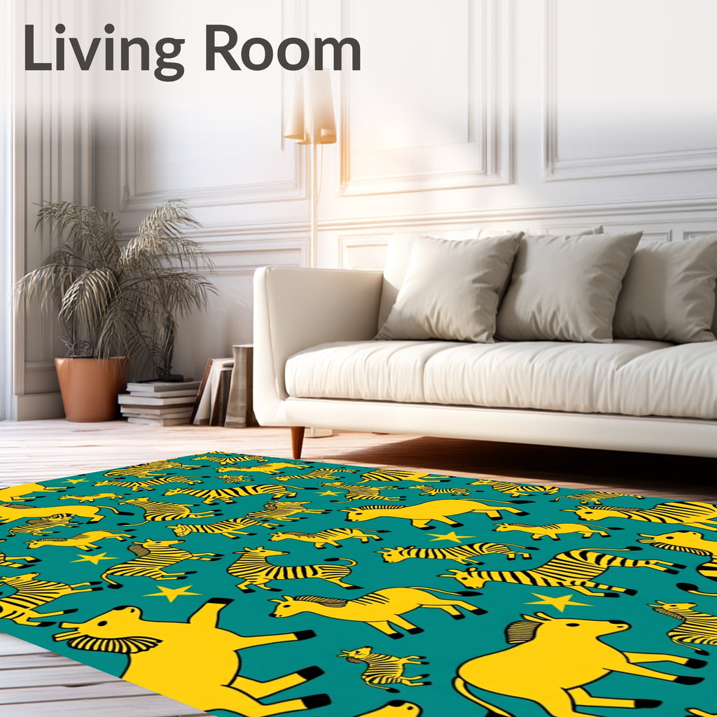Yellow Zebra Herd Starry Teal Rug