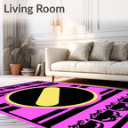 Bold Pink Black Yellow Oval Rug