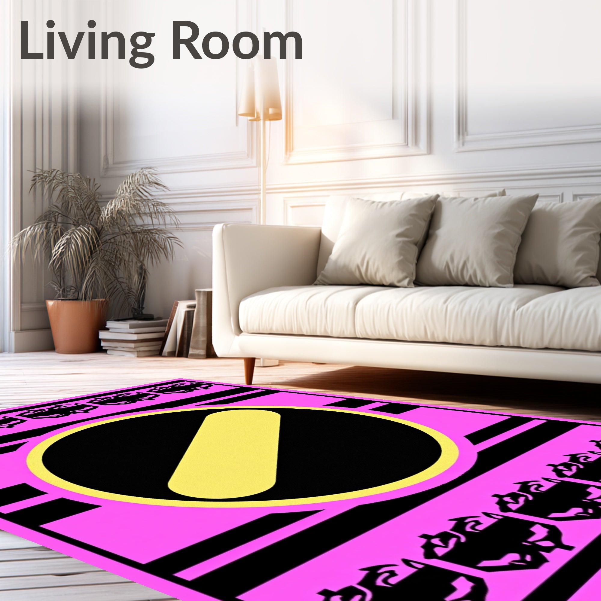 Bold Pink Black Yellow Oval Rug