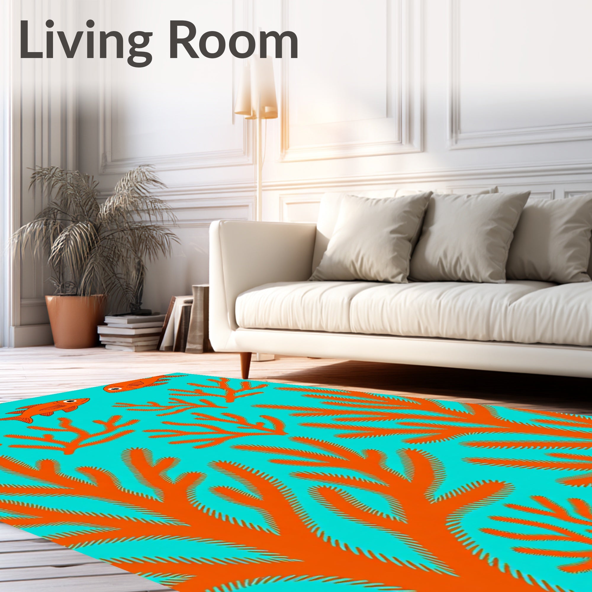 Bright Orange Coral Fish Reef Rug