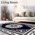 Deep Blue Radial Floral Medallion Rug