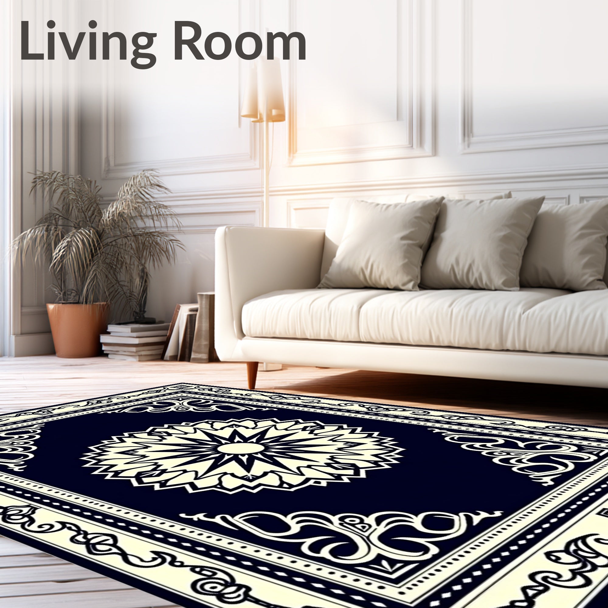 Deep Blue Radial Floral Medallion Rug