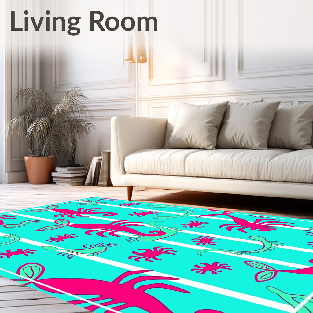 Vibrant Pink Turquoise Creature Stripes Rug