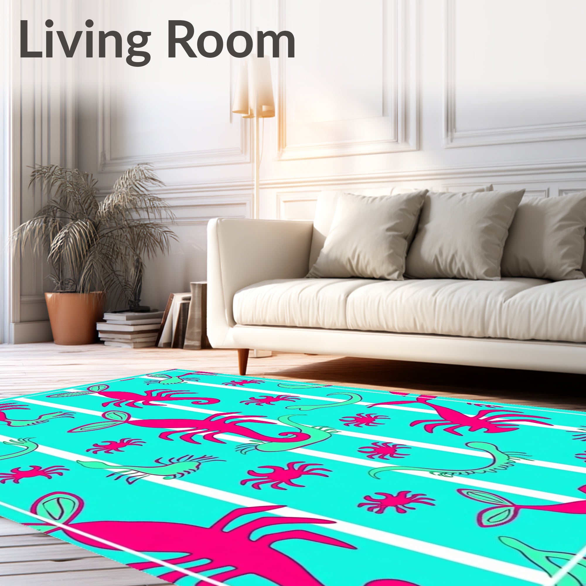 Vibrant Pink Turquoise Creature Stripes Rug