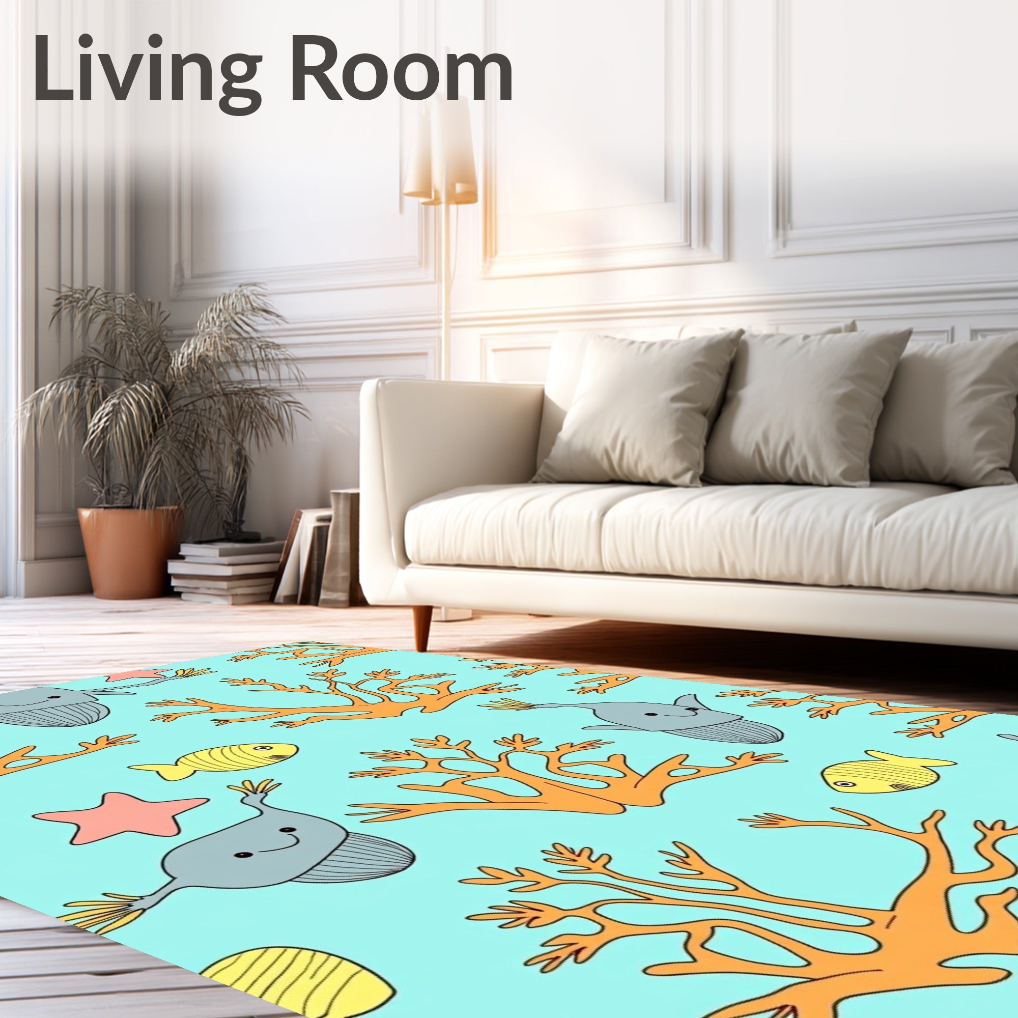 Cartoon Ocean Coral Fish Creatures Rug