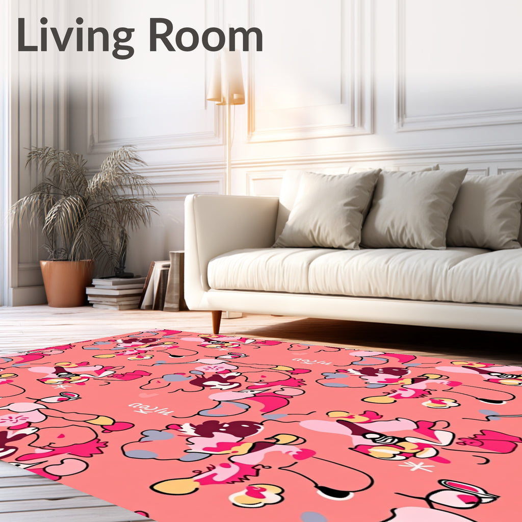 Whimsical Pink Abstract Expressionist Cloud Shapes Rug