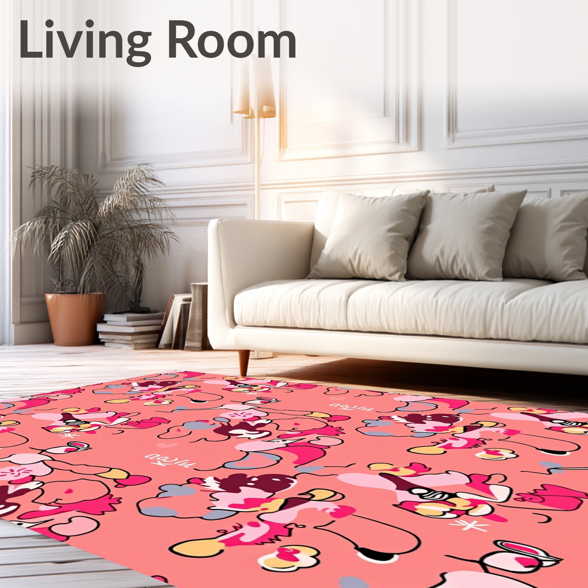 Whimsical Pink Abstract Expressionist Cloud Shapes Rug