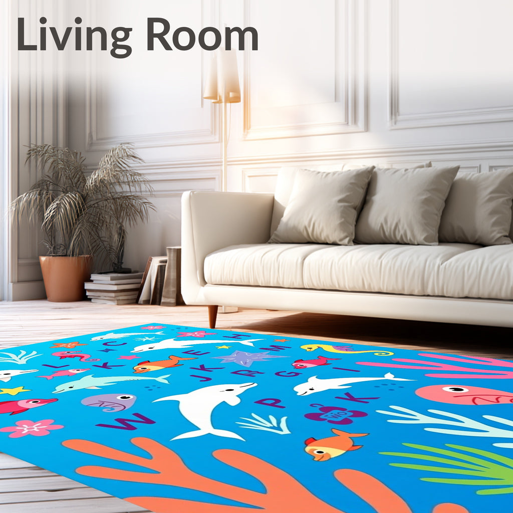 Playful Underwater Alphabet with Dolphins Rug