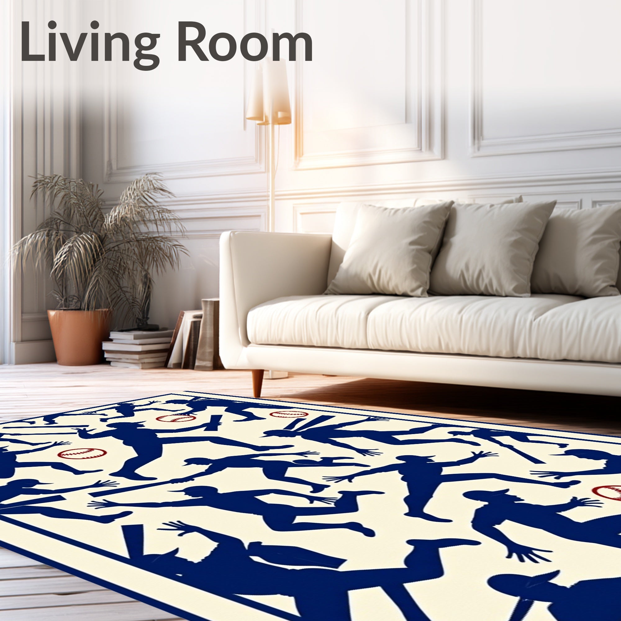 Navy Blue Baseball Players Action Rug