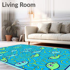Blue Marine Life Fish Swirls Rug