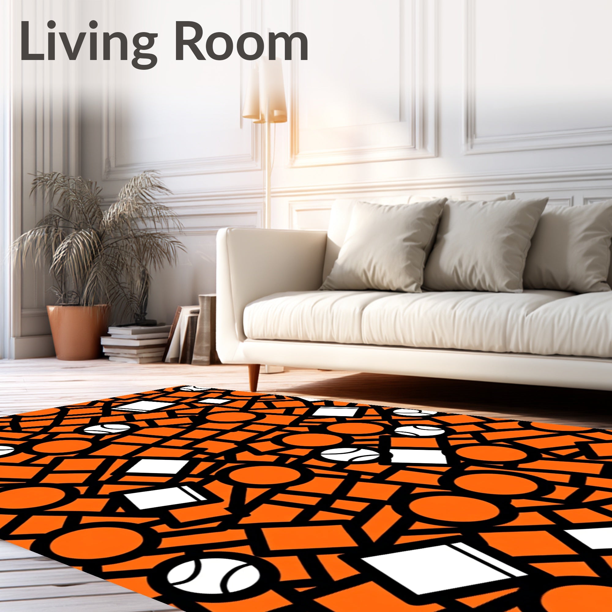 Bold Orange Geometric Tennis Ball Mix Rug
