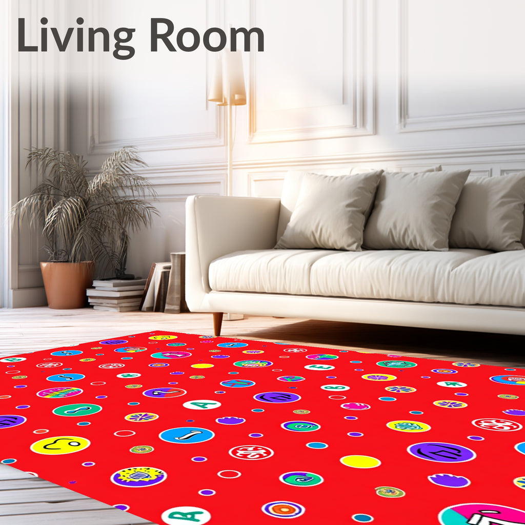 Red Whimsical Alphabet Circles Rug