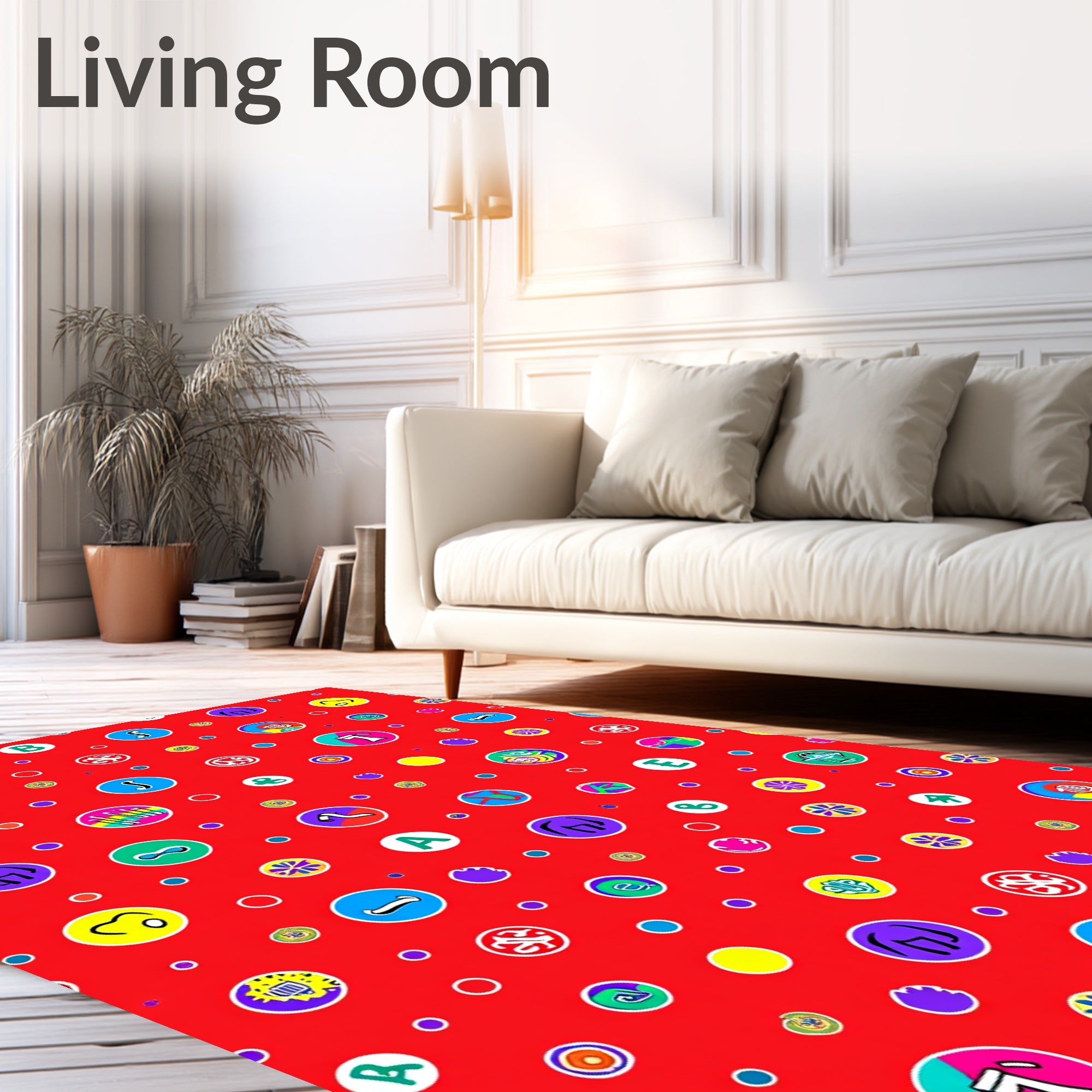 Red Whimsical Alphabet Circles Rug