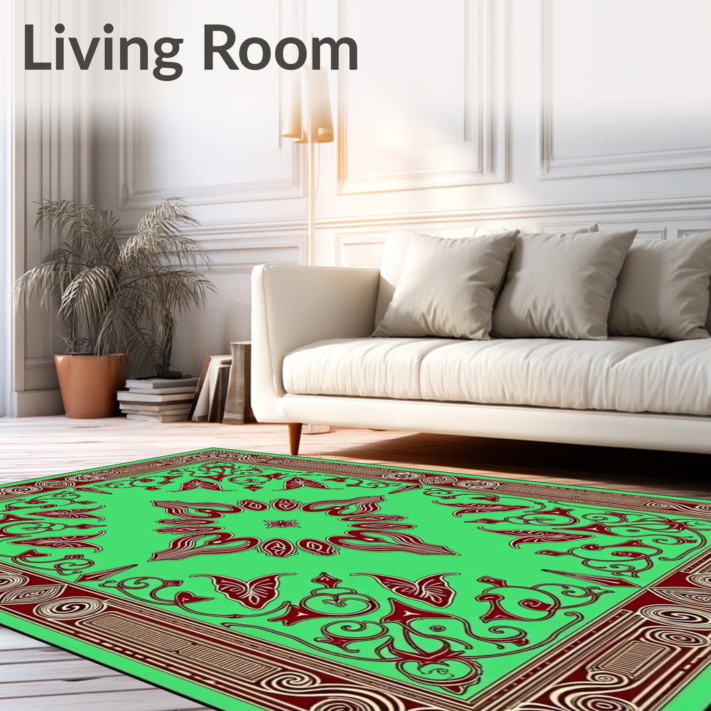 Emerald Green Ornate Scrollwork Medallion Rug
