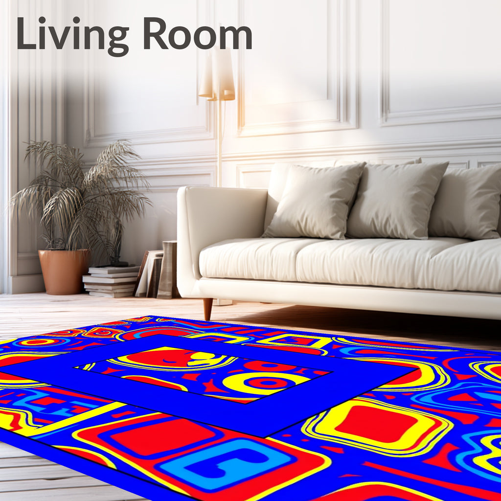 Blue Red Yellow Abstract Groovy Shapes Rug
