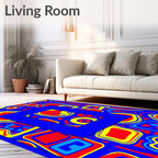 Blue Red Yellow Abstract Groovy Shapes Rug