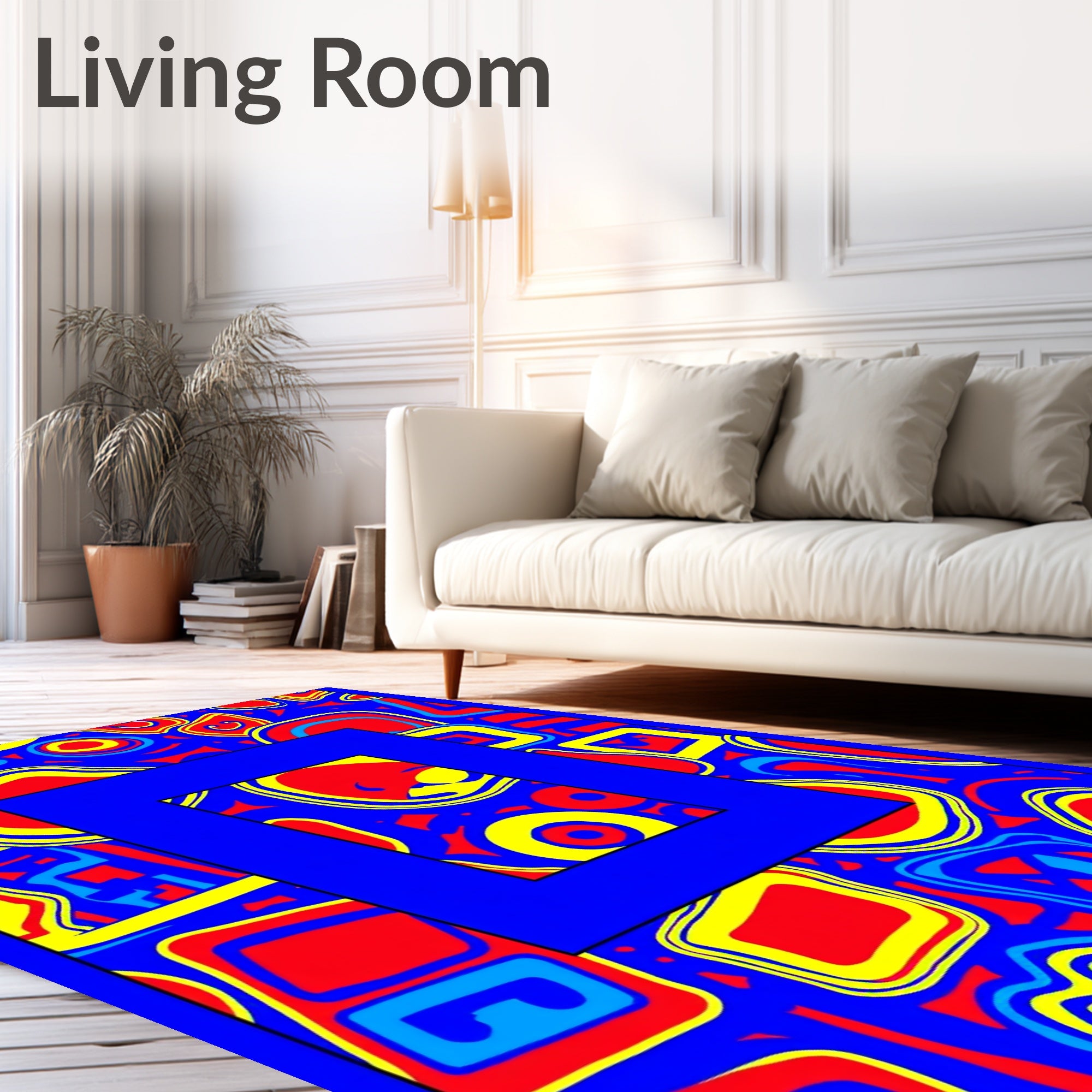 Blue Red Yellow Abstract Groovy Shapes Rug