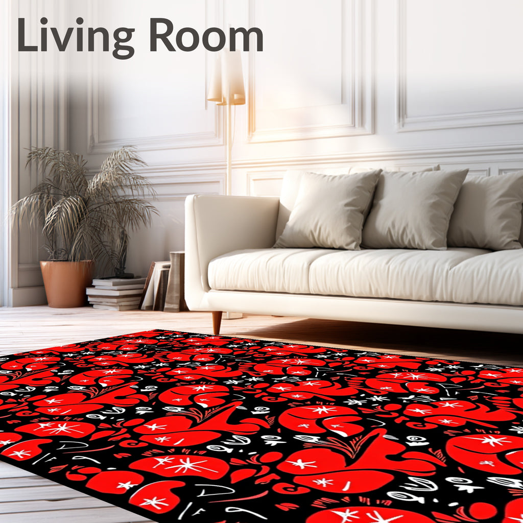Bold Red Abstract Floral Garden Rug