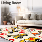 Yellow Construction Vehicles Red Alphabet Rug