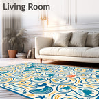 Oceanic Blue Whimsical Sea Creatures Alphabet Rug