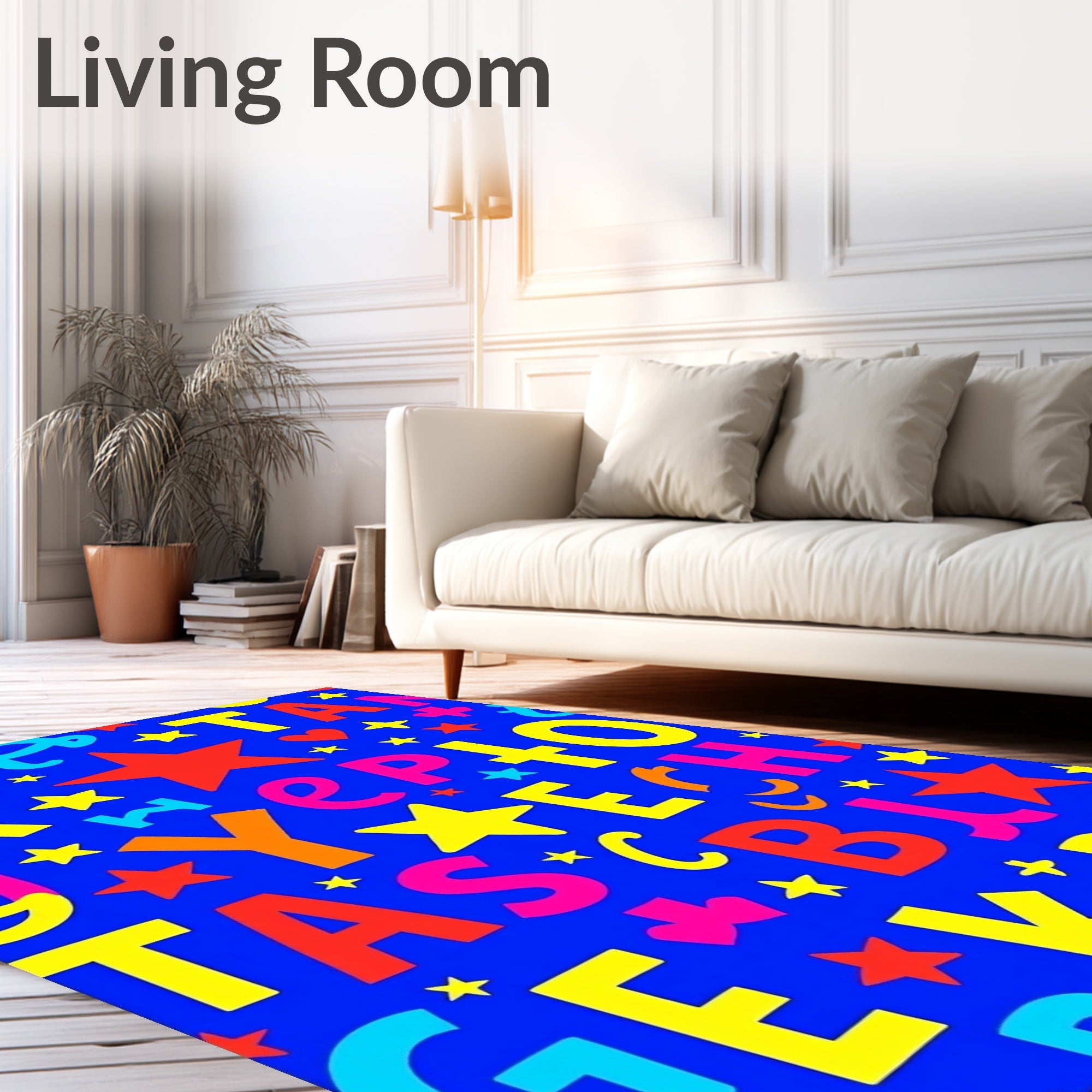 Colorful Alphabet Stars On Blue Rug