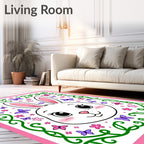 Whimsical Bunny Butterflies Pink Green Rug