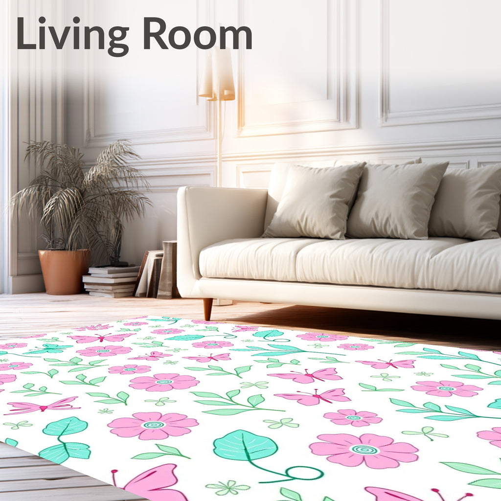 Whimsical Pink Butterfly Garden Rug