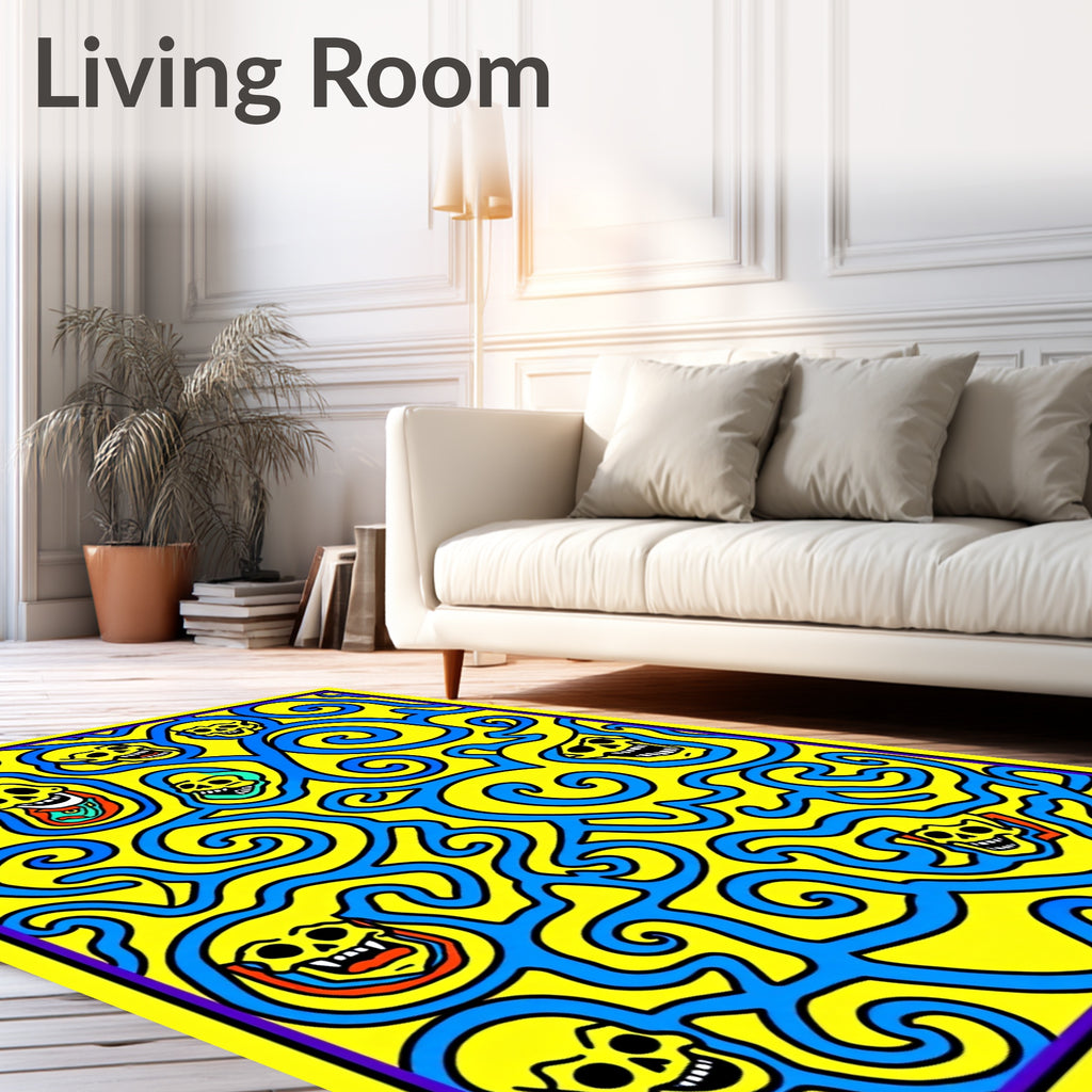 Bold Yellow Skull Swirls Rug