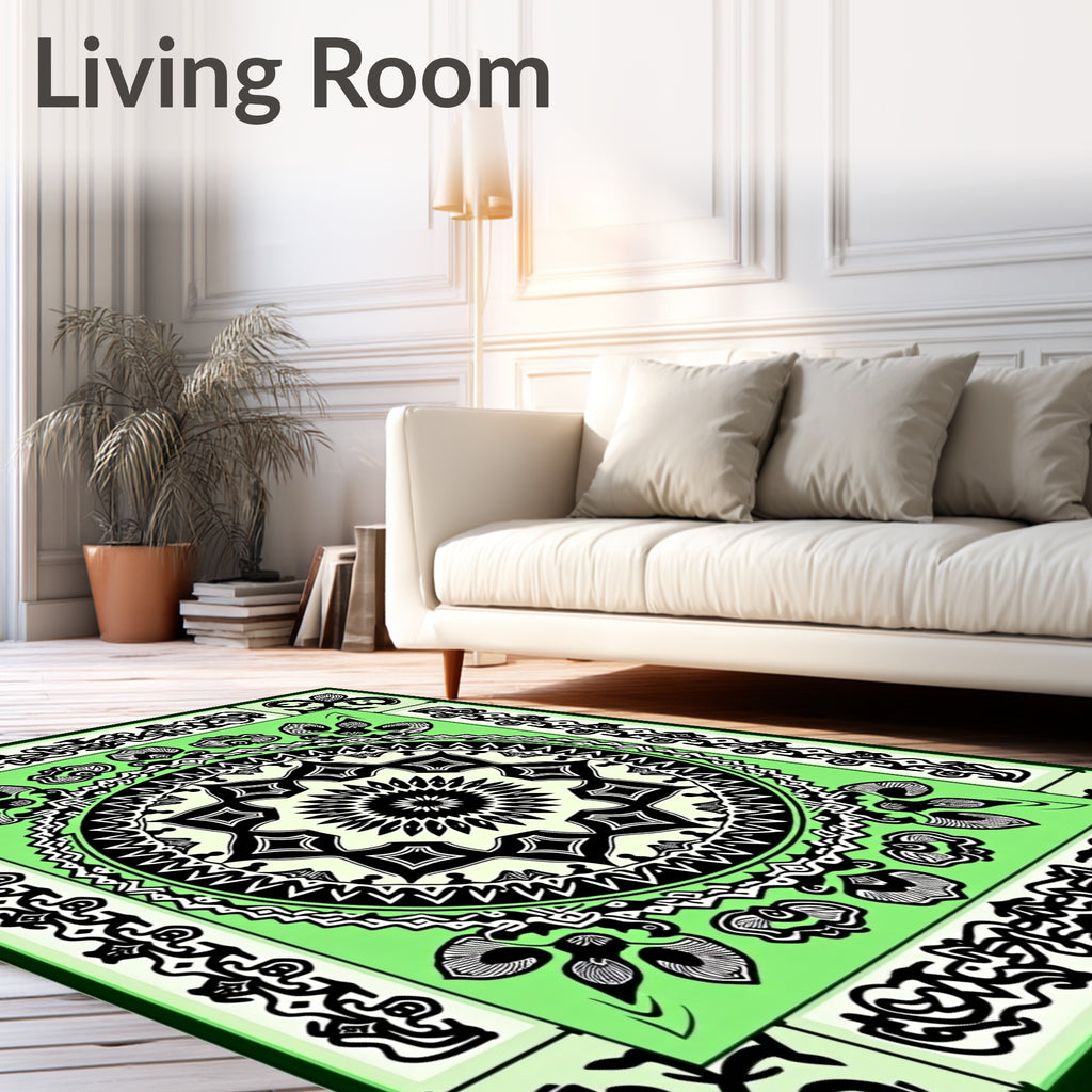 Lime Green Black Central Star Medallion Rug