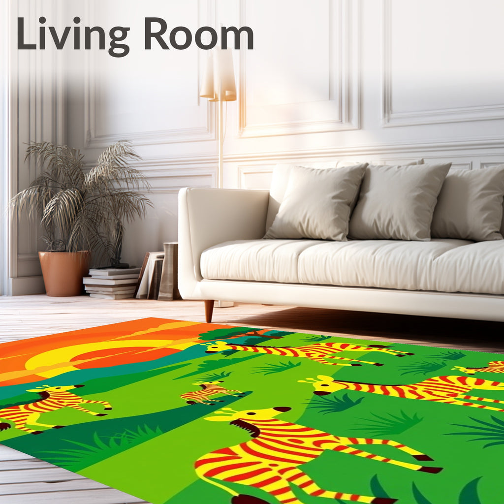 Yellow Red Striped Zebras Safari Sunset Rug