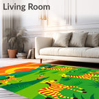 Yellow Red Striped Zebras Safari Sunset Rug