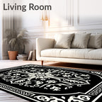 Black and Ivory Ornamental Floral Medallion Rug
