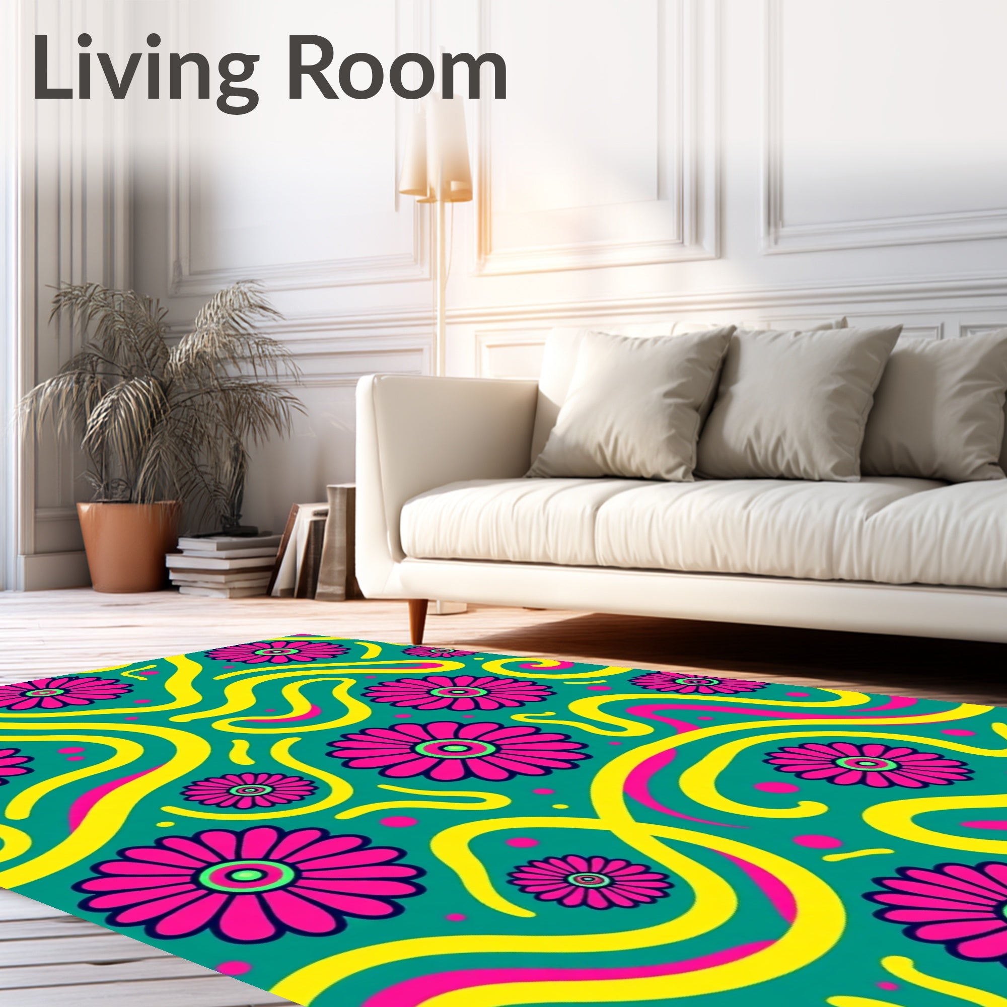 Vibrant Pink Daisy Swirls Rug