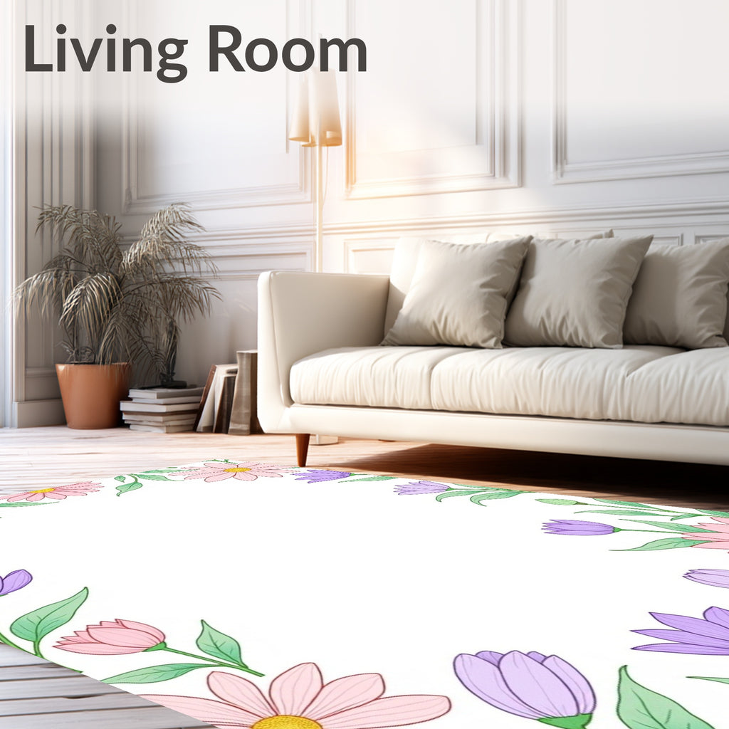Pastel Floral Border Frame Rug