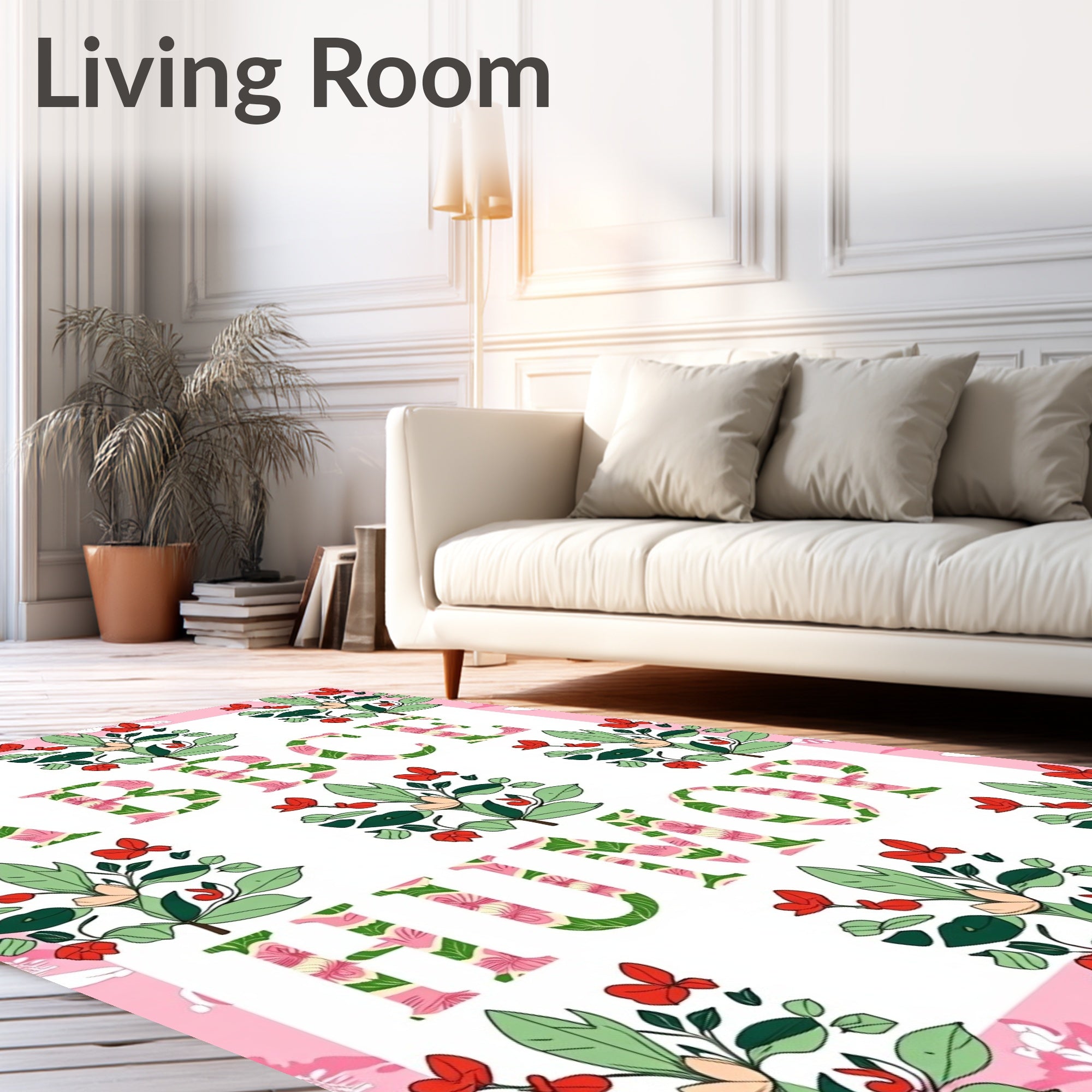 Pink Floral Botanical Alphabet Letters Rug