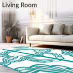Teal Organic Scrollwork Repeating Pattern Rug