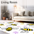 Whimsical Yellow Bee Pastel Flower Rug