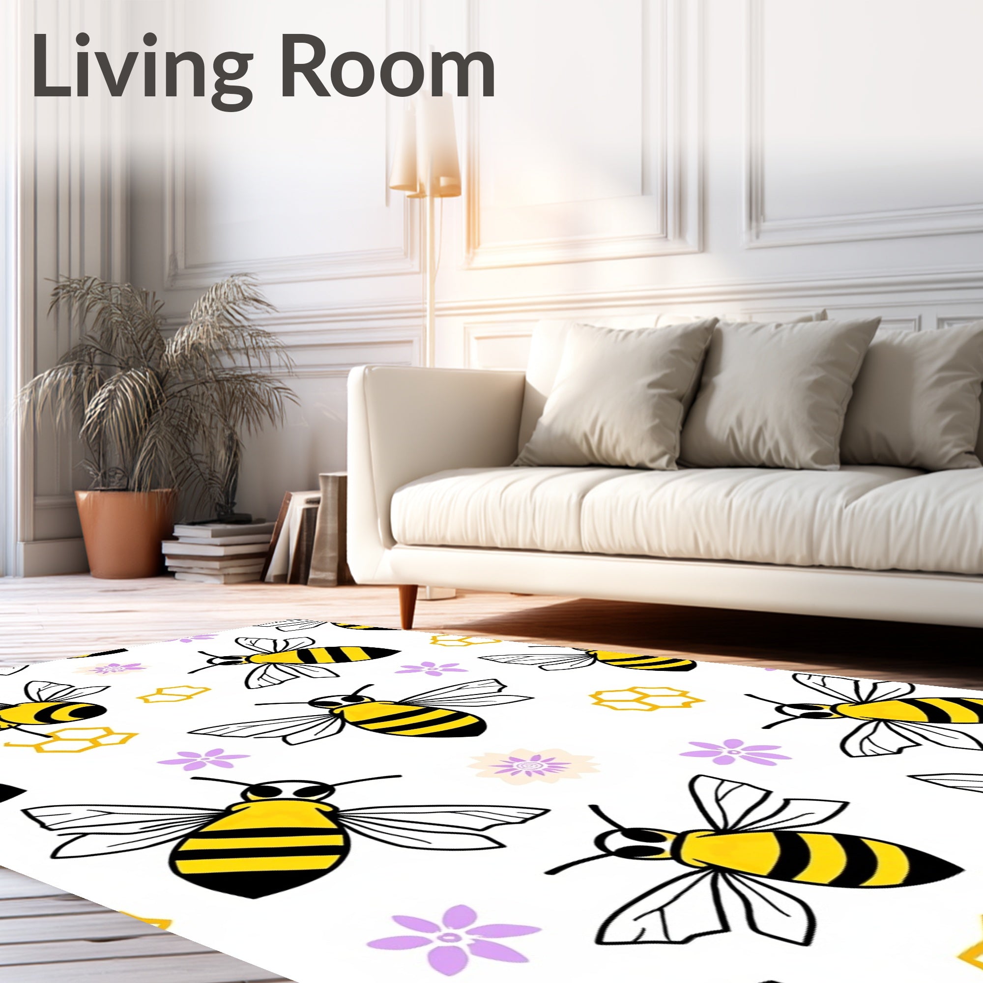 Whimsical Yellow Bee Pastel Flower Rug